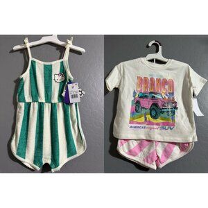 Hello Kitty 2T Green & White Striped Romper Ford Bronco Toddler Outfit 2T NWT